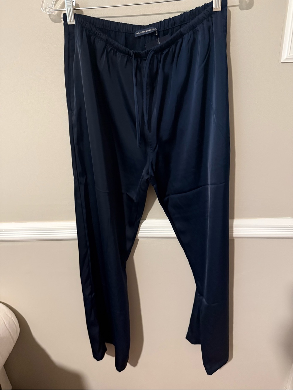 Brandy Melville Women’s NWT Navy Drawstring Satin Pants - One Size